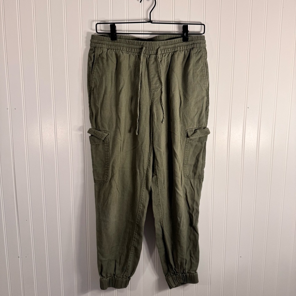 Banana Republic Utility Jogger Linen Blend Olive Green Cargo Pants Size Medium